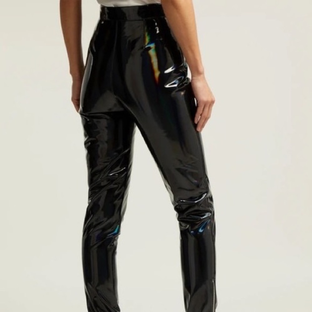BALMAIN Black Runway Iridescent High Waisted Zipper Cuff Pants size 38